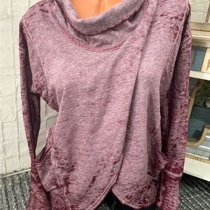 We The Free People Cowl Neck Burnout Pullover Wine Sz S NWT!
